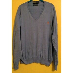Vtg Polo Ralph Lauren Sweater V Neck Pima Cotton Light Blue Sz XXL Orange Pony